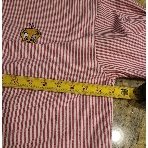 Looney Tunes Classic Shirt Adult M Button Up Long Sleeve Tweety Sylvester Stripe - Picture 4 of 14